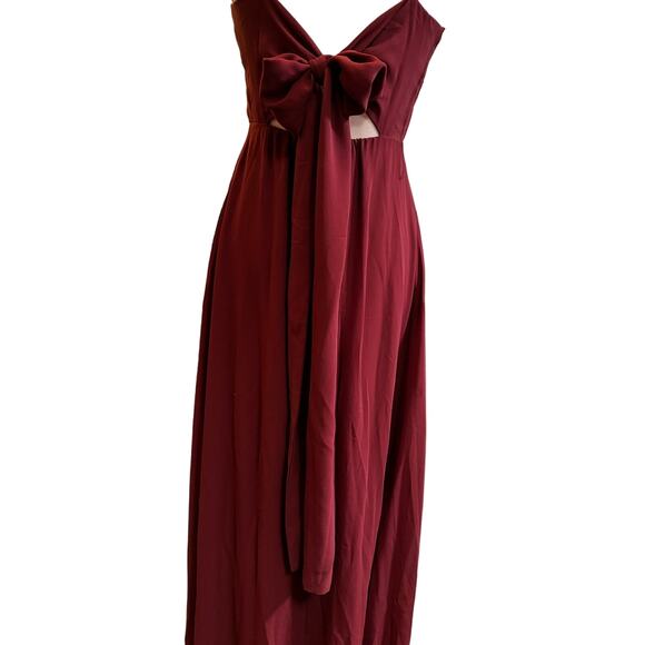 Burgundy Flowing Formal Birdy Gray Gown with Romantic Flouncy Ruffle Sleeve Bow - Picture 4 of 11